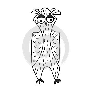 Cute vector owl isolated. hand drawn style. perfect for coloring or applying to a t-shirt