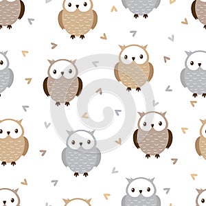 Cute vector owl seamless pattern