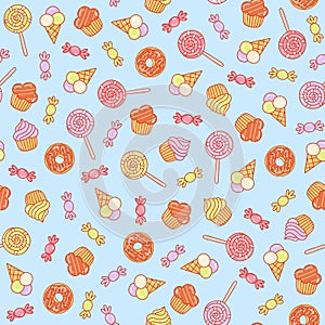 Cute vector pastel pattern with goodies