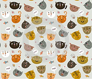 Cute vector pattern with funny kitties