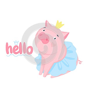 Cute vector pig. Cartoon illustration with funny animal.