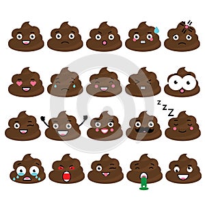 Cute vector poop emoji set. Turd emoticons, design elemets photo