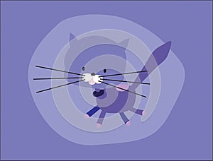 Cute vector purple cat, with long whiskers, jumping