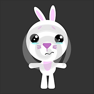 Cute vector rabbit. Cartoon sad character. Gray background. Flat design. Vector.