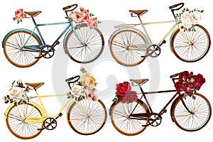 Cute vector set for invitation with bicycles and flowers