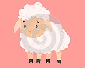 Cute vector sheep with a blush, in a flat style, isolated on a white background. Cartoon drawing of a sheep. Design for