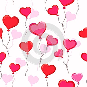 Cute vector Valentines pattern with air balloons hearts pink and red for design