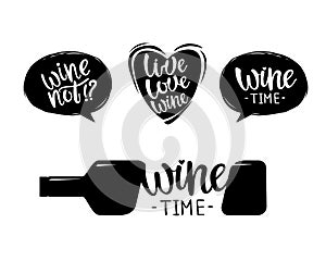 Cute vector of wine time lettering set
