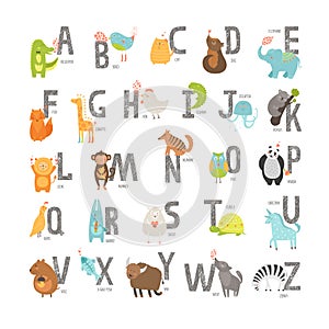 Cute vector zoo alphabet