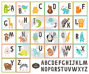 Cute vector zoo alphabet with cartoon animals