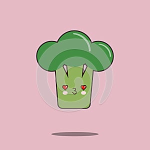 Cute vegetable cartoon character Broccoli icon kawaii Smiling face.