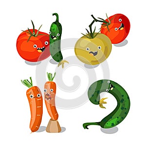 Cute vegetables characters kawaii for kids. Vector flat cartoon illustration