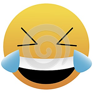 Cute Very Happy with Tears of Joy Emoticon on White Background. Isolated Vector Illustration