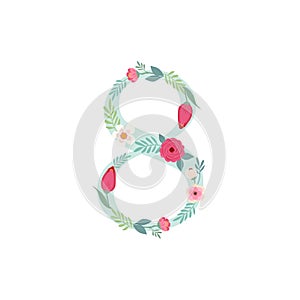 Cute vintage number eight with flowers