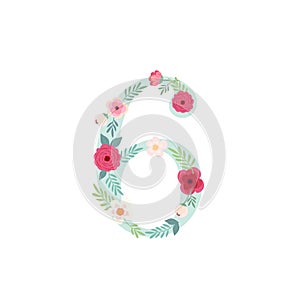 Cute vintage number six with flowers