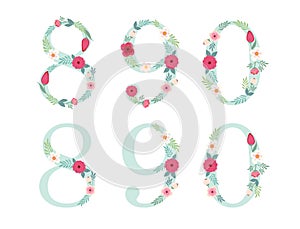Cute vintage numbers with hand drawn rustic flowers