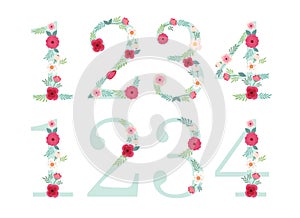 Cute vintage numbers with hand drawn rustic flowers