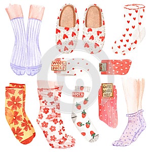 Cute vintage print. Warm socks set. The set is drawn in watercolor