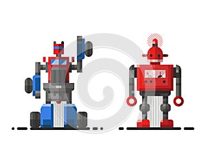 Cute vintage robot technology machine future science toy and cyborg futuristic design robotic element icon character