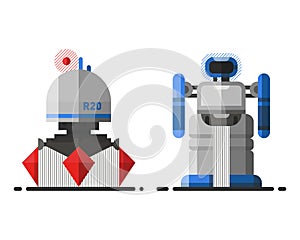 Cute vintage robot technology machine future science toy and cyborg futuristic design robotic element icon character