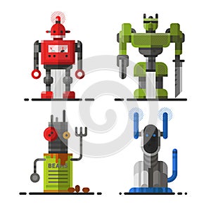 Cute vintage robot technology machine future science toy and cyborg futuristic design robotic element icon character