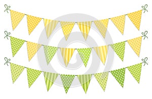 Cute vintage textile green and yellow shabby chic bunting flags for summer festivals, birthday, baby shower