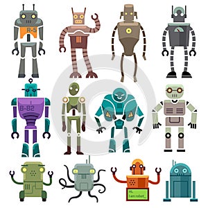 Cute vintage vector robot icons and characters