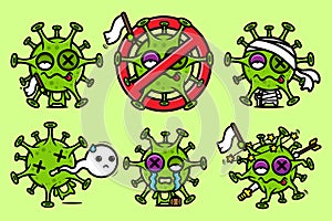 Cute virus character bundle set vector design waving white flag