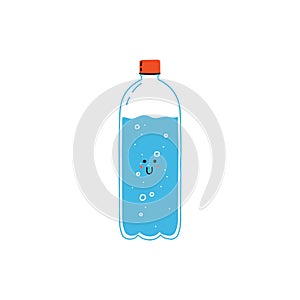 Cute water bottle glass decanter. Hand drawn funny detox concept. Doodle eco vector illustration