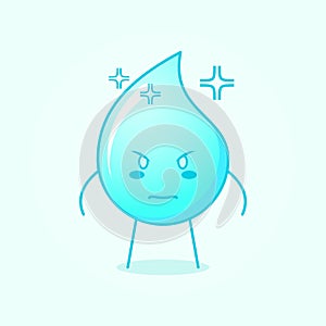 cute water cartoon with angry expression. blue and white. stand and stare. water blue and white. element, simple and cartoon style