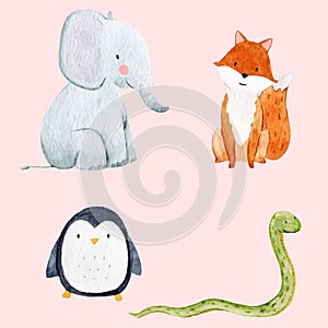 Cute watercolor animal vector set