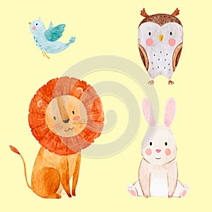 Cute watercolor animal vector set