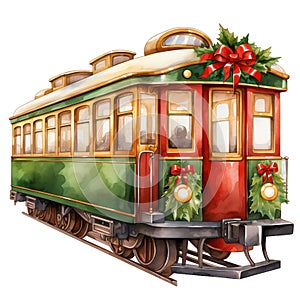 Cute watercolor christmas themed train illustration for christmas