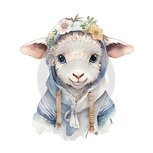 Cute watercolor clothed lamb illustration