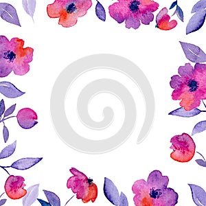 Cute watercolor hand drawn frames from flower isolated on a white background, for Valentine`s Day greeting card, wedding card,