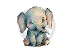 Cute watercolor illustration of a little elephant. Generative AI