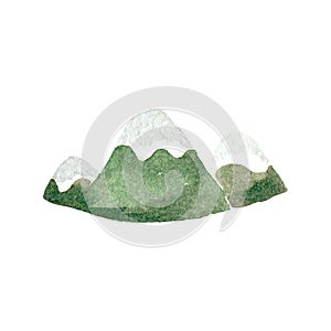 Cute watercolor illustration of mountains in snow