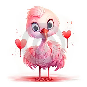 Cute watercolor pink flamingo isolated on white background