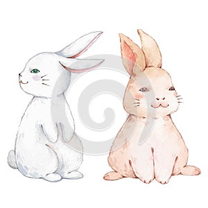 Cute watercolor rabbit for design.