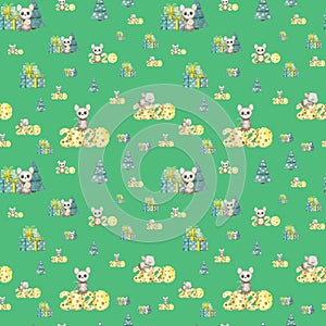 Cute watercolor rat seamless pattern. Mouse symbol 2020 new year