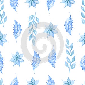 Cute watercolor seamless pattern with blue flowers. floral background