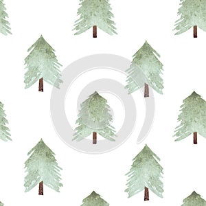 Cute watercolor set of green pine trees for Christmas and New Year decoration. Tree silhouettes illustrations isolated on white ba