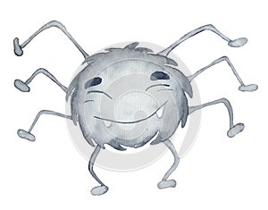 Cute watercolor spider cartoon illustration