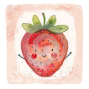 Cute watercolor strawberry character. Hand drawn illustration isolated on white