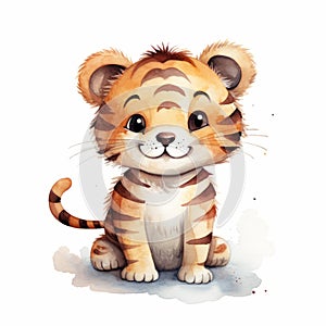 Cute Watercolor Tiger Cub Illustration - Cartoonish Style