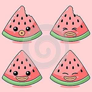 cute watermelon fruit character mascot vector illustration