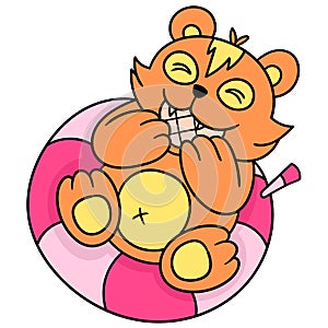 Cute weasels are busy eating delicious biscuits, doodle icon image kawaii