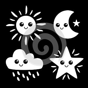 Cute weather forecast black and white contrast icons