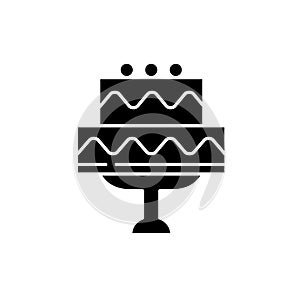 Cute wedding cake black icon, vector sign on isolated background. Cute wedding cake concept symbol, illustration