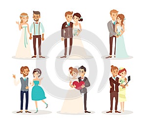 Cute wedding couple bride and groom cartoon